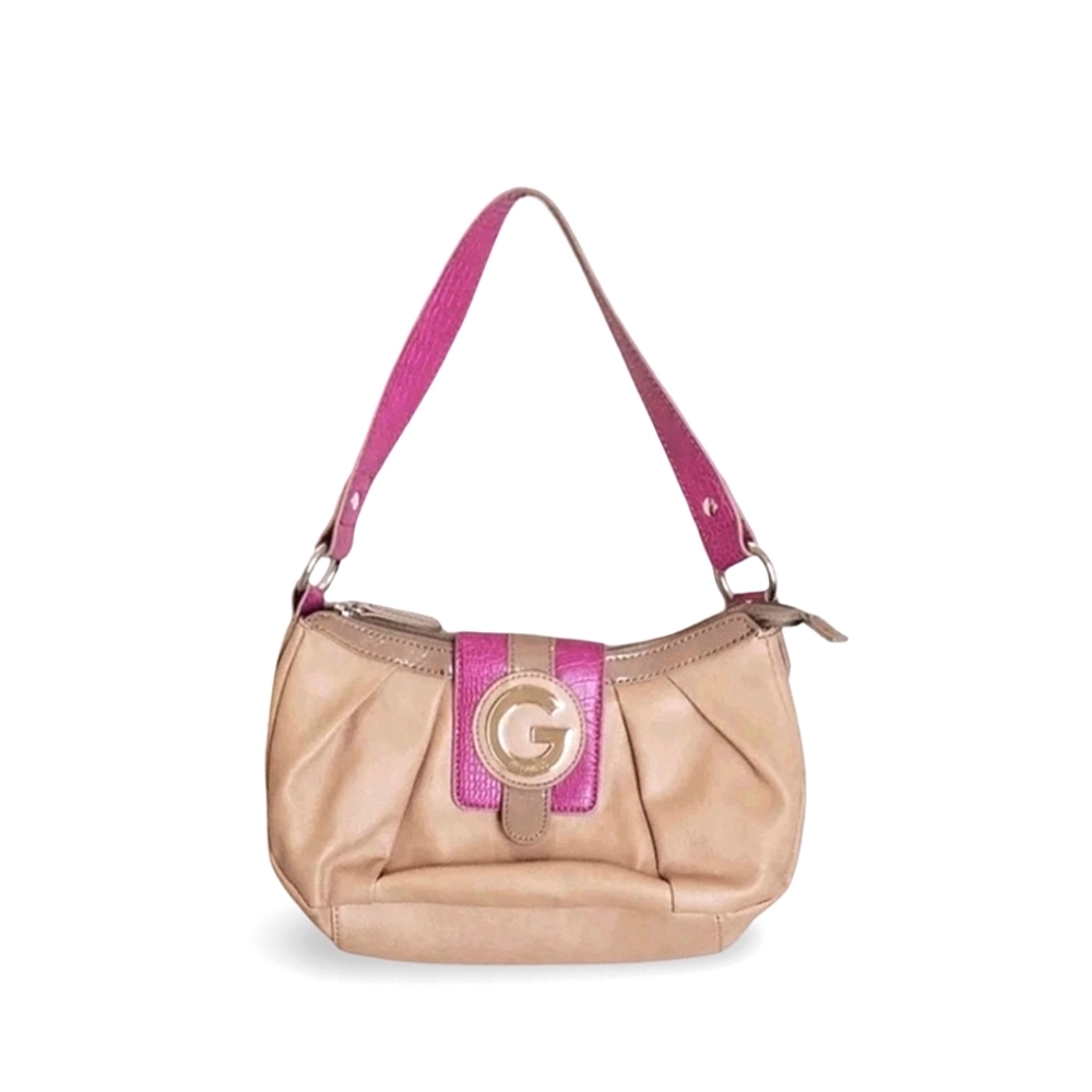 Guess Slouch Hobo Bag | Tan & Purple Vegan Leather Shoulder Bag